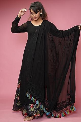 black chikankari anarkali set