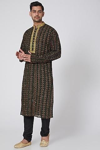black chikankari embroidered kurta set