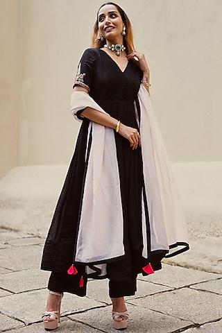 black chinon anarkali set