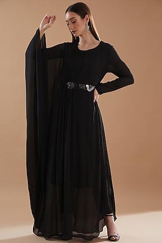 black chinon georgette draped tunic set