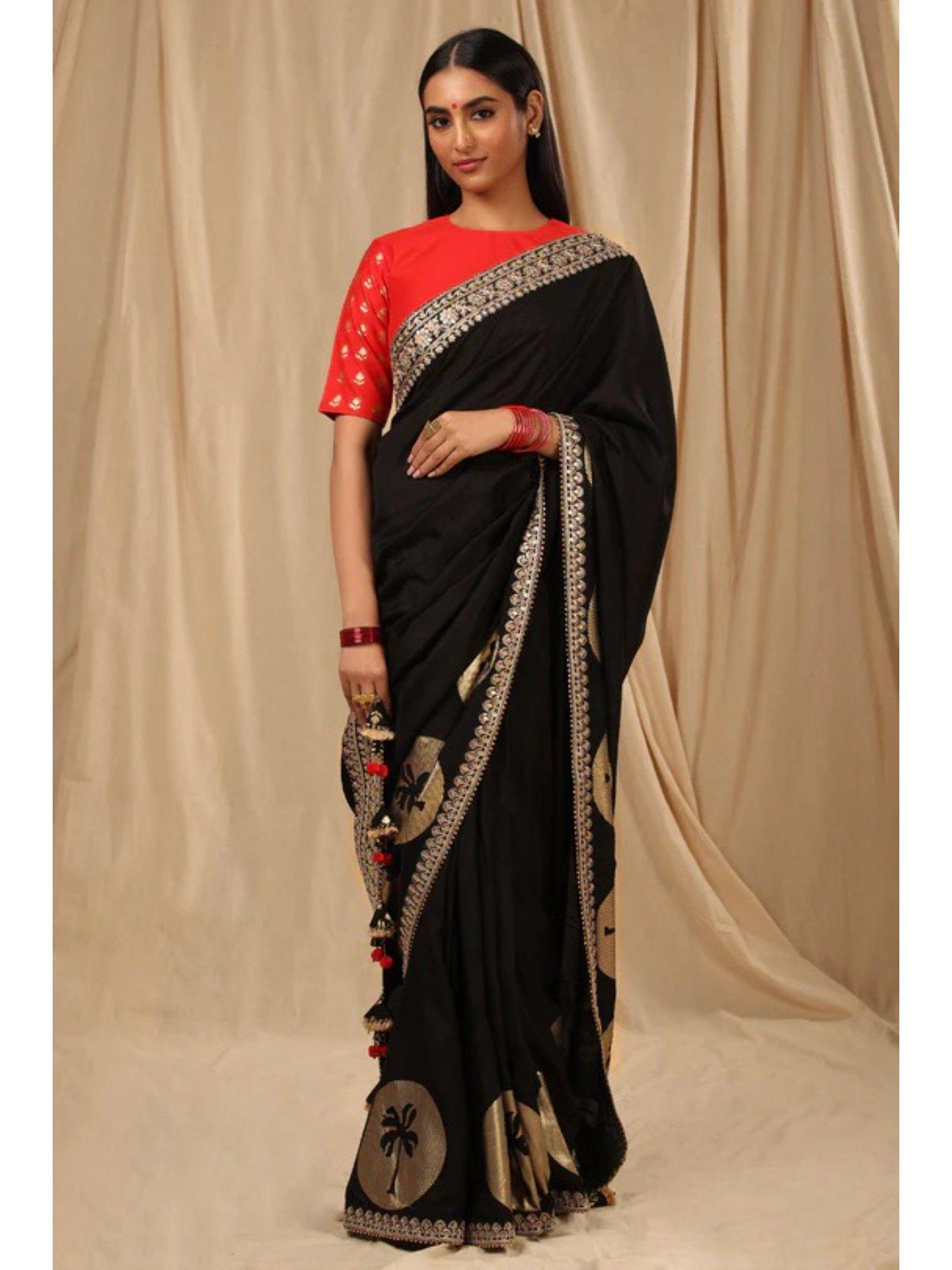 black coco saree with unstitched blouse