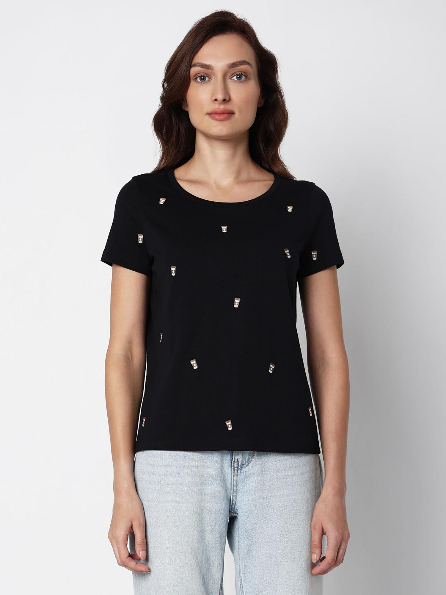 black coffee embroidered t-shirt