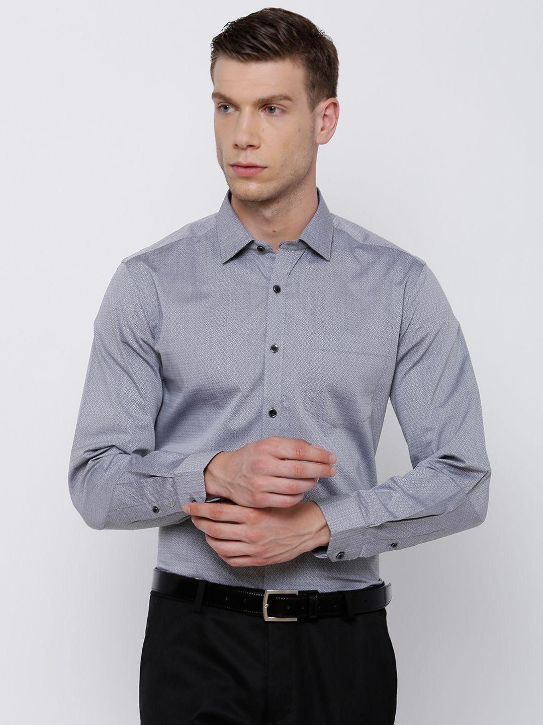 black coffee grey slim fit printed formal shirt