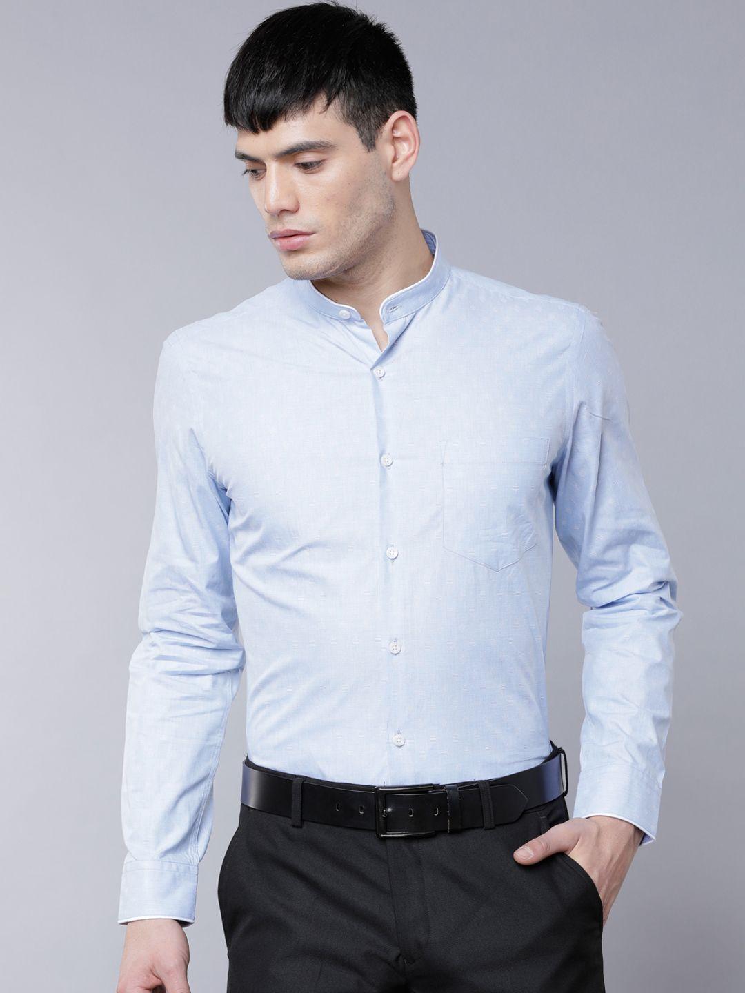 black coffee men blue slim fit self design formal shirt