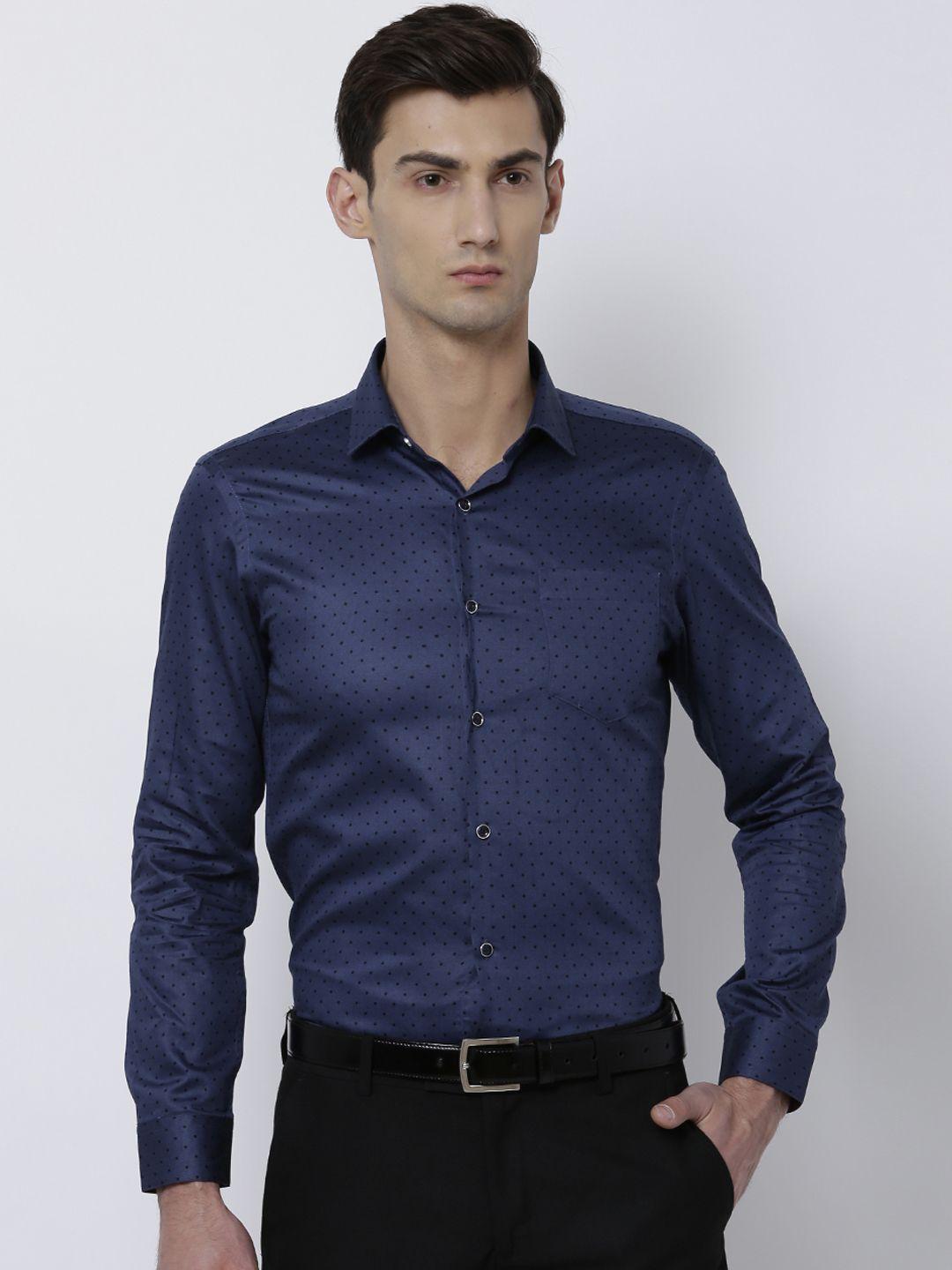 black coffee men navy blue slim fit printed formal shirt