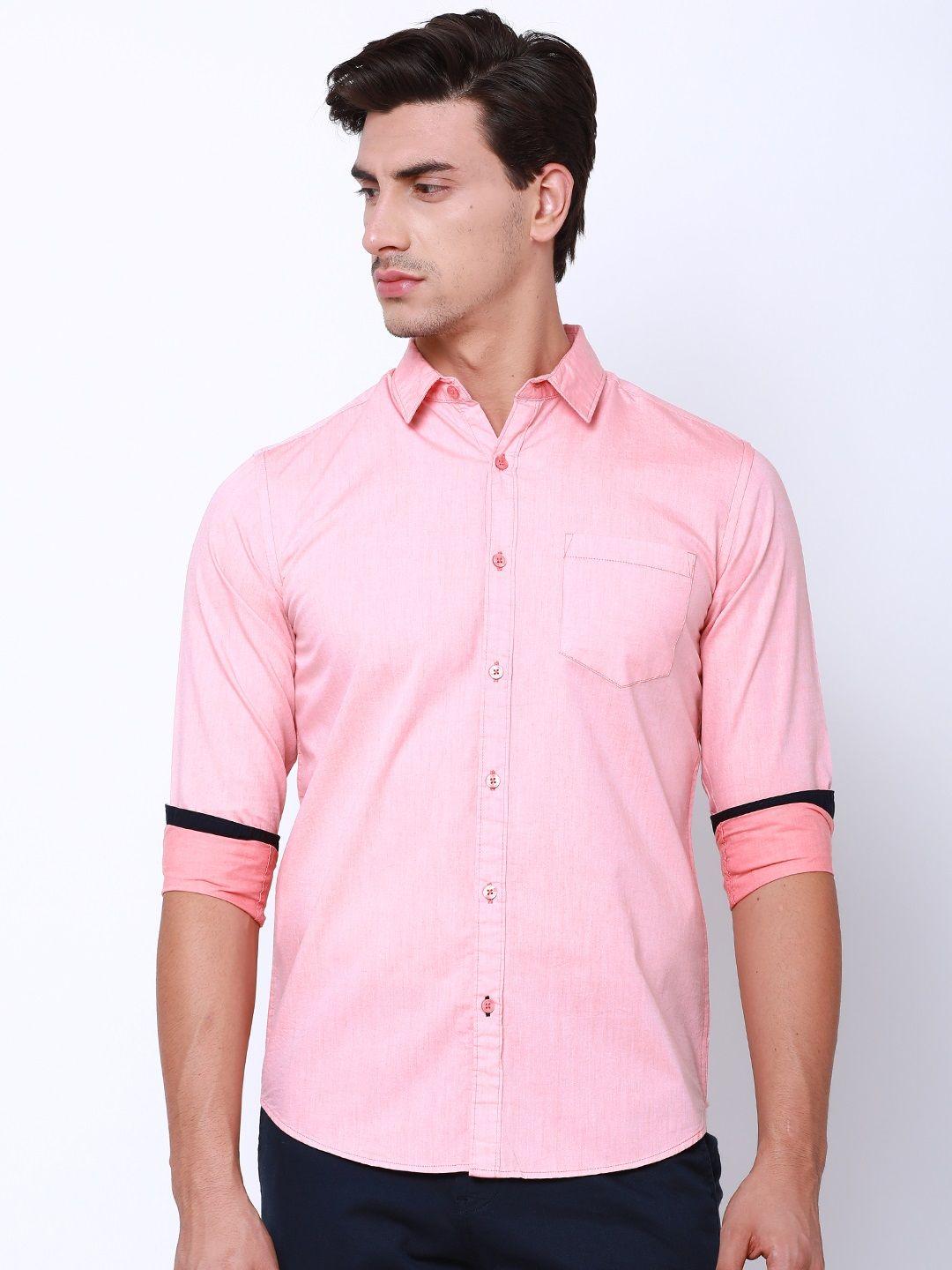 black coffee men pink slim fit solid casual shirt