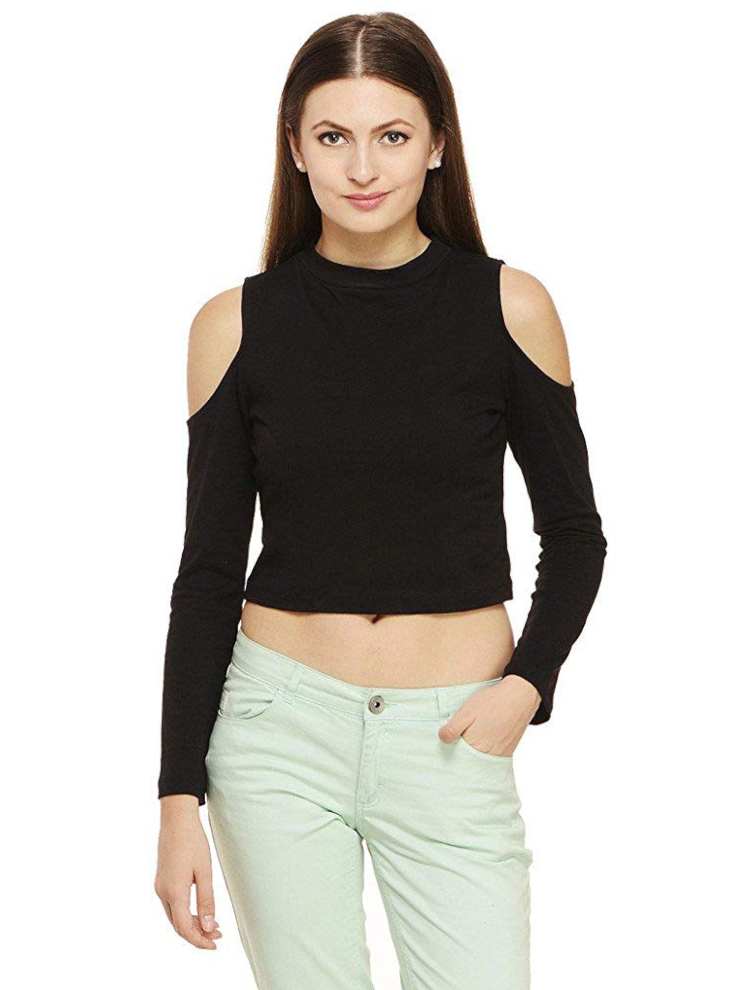 black cold shoulder crop top