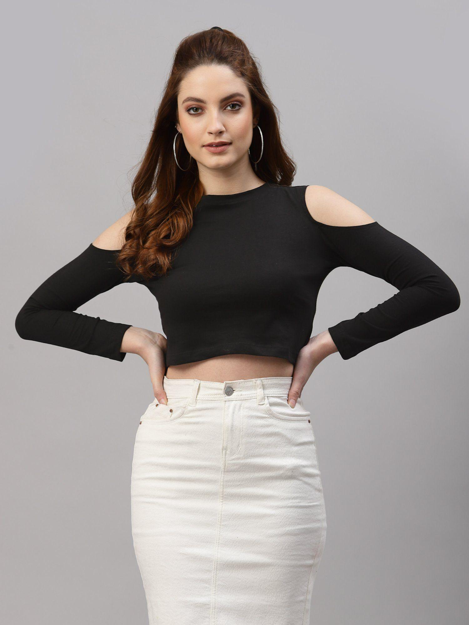 black cold shoulder top