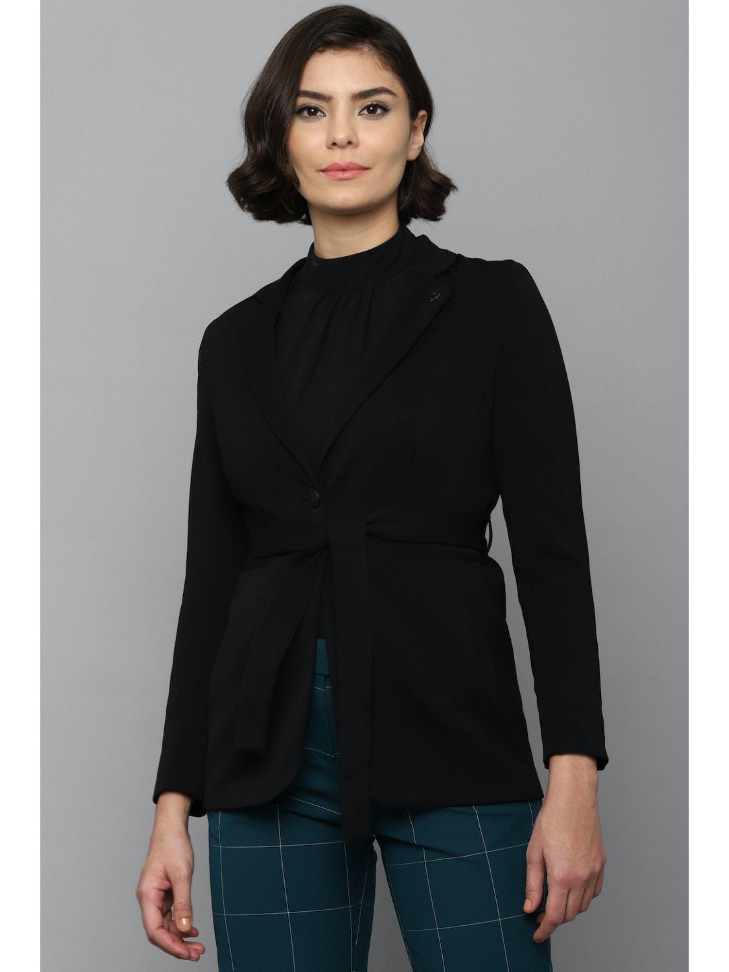 black collar neck solid-plain jackets and coats