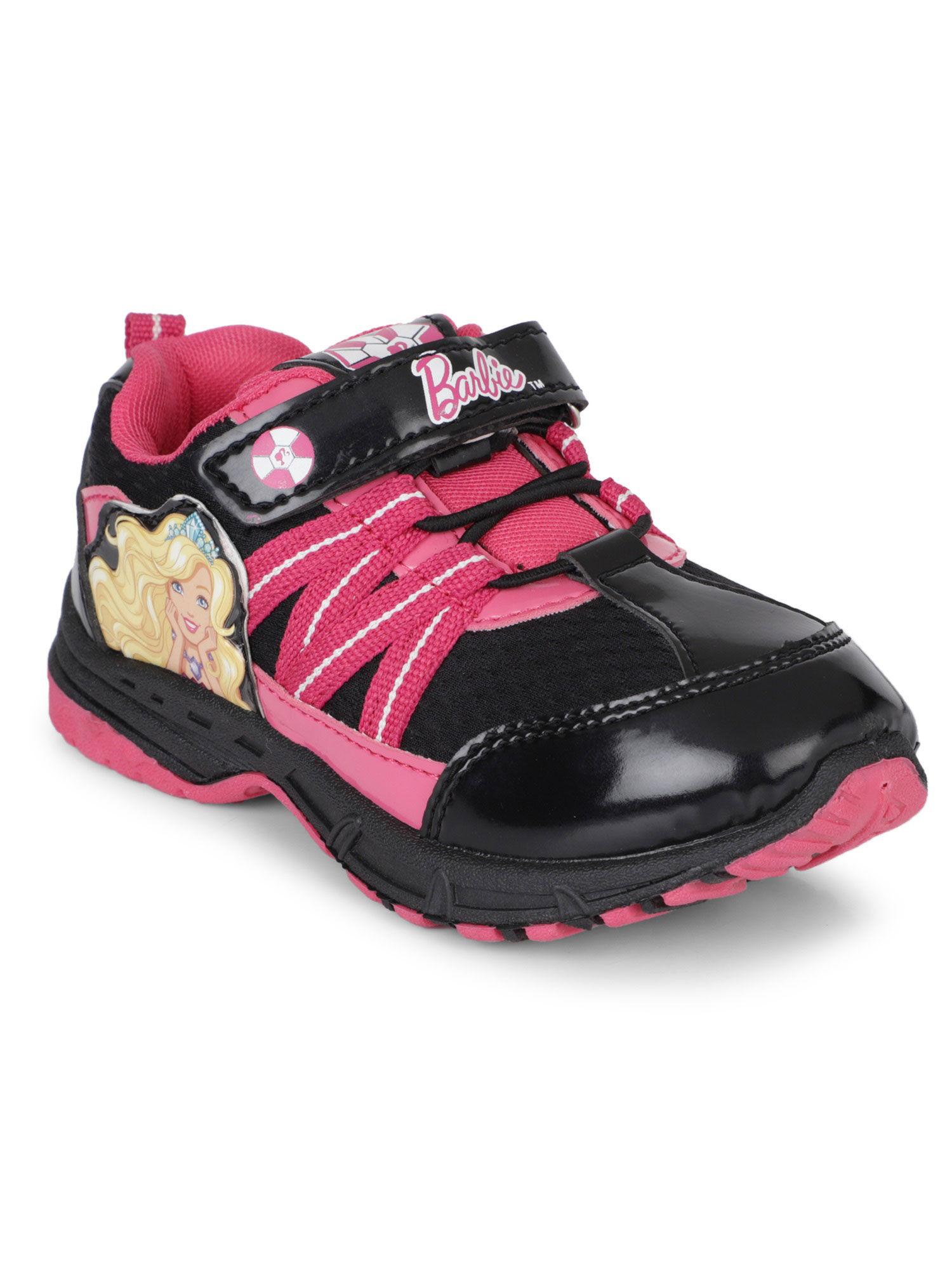 black color barbie printed shoes for girls