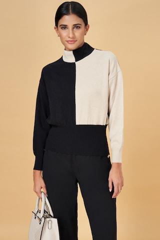 black color block formal full sleeves high neck women comfort fit  sweater