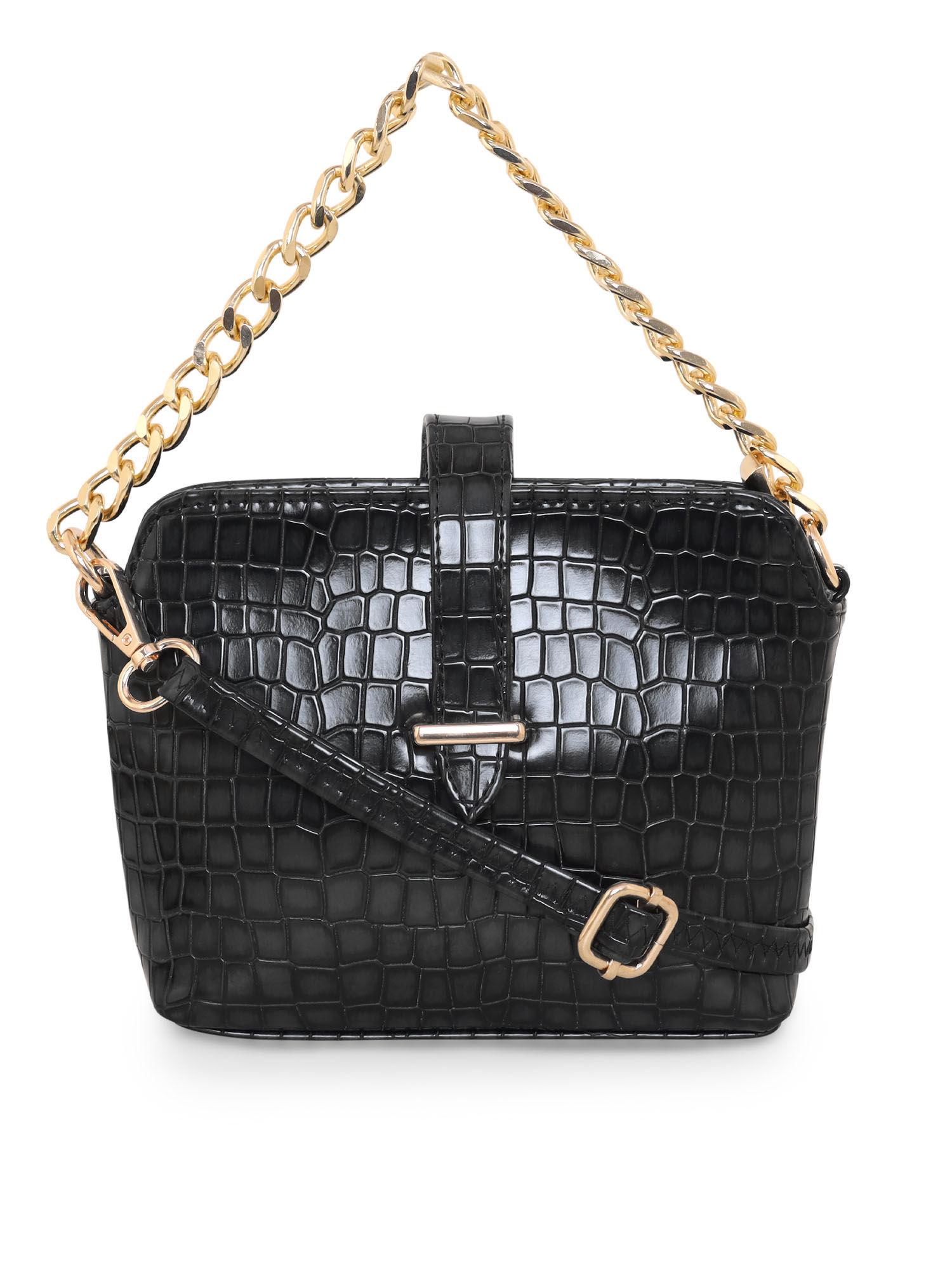 black color croco texture mini sling bag for women (s)