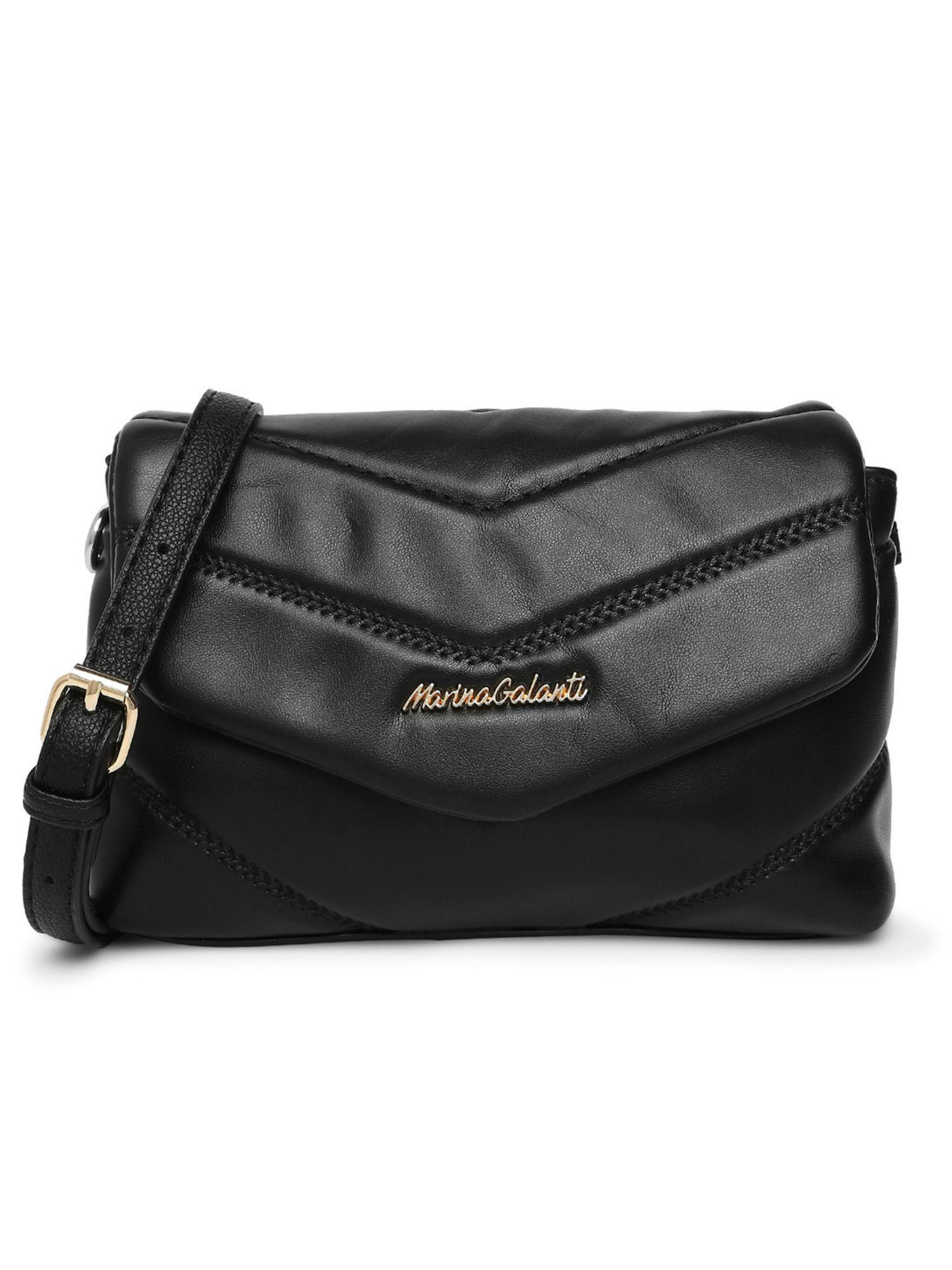 black color soft pu material medium size shoulder bag - mb0355sr2001