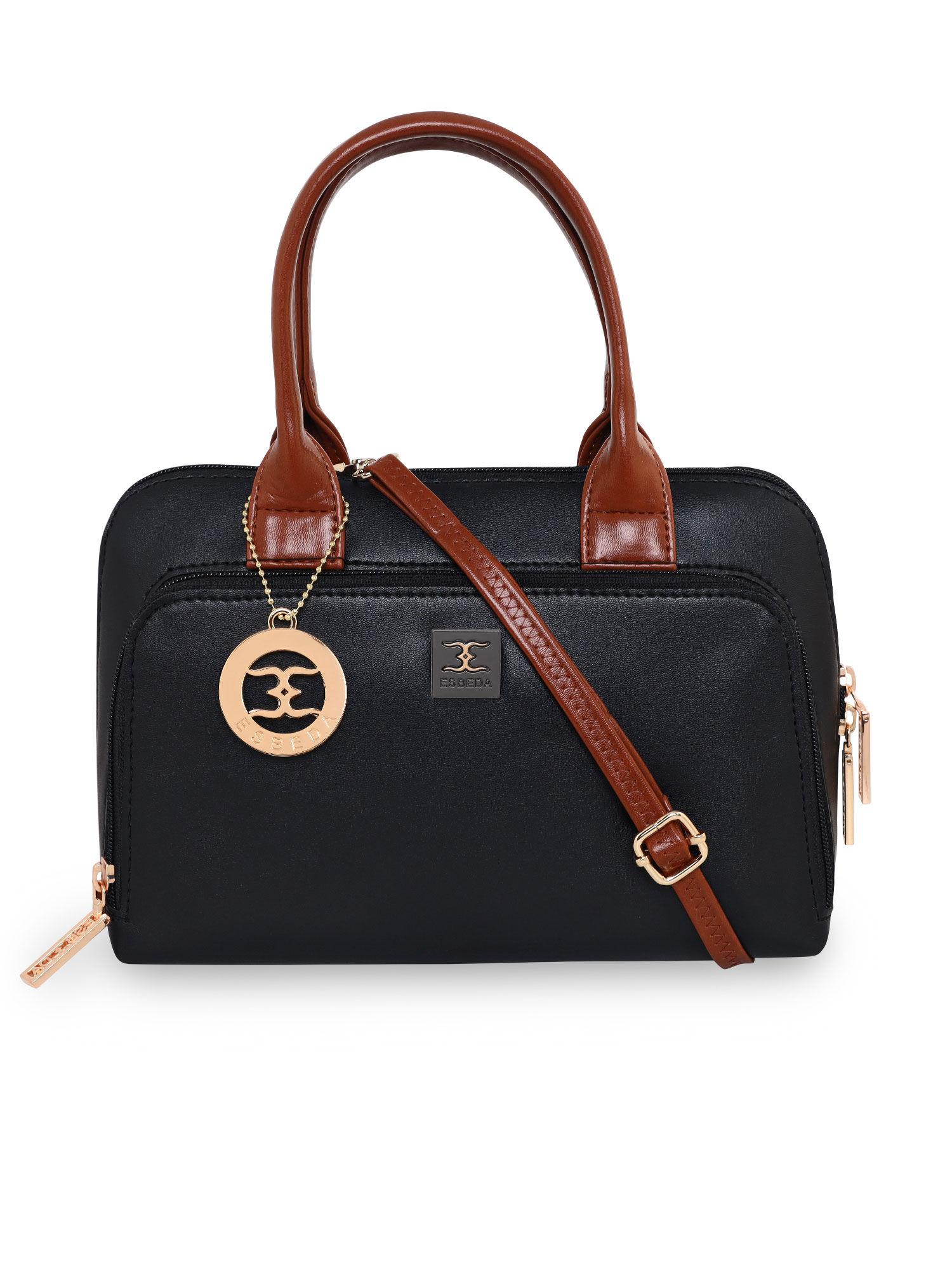 black color solid pattern fancy designer handbag for women