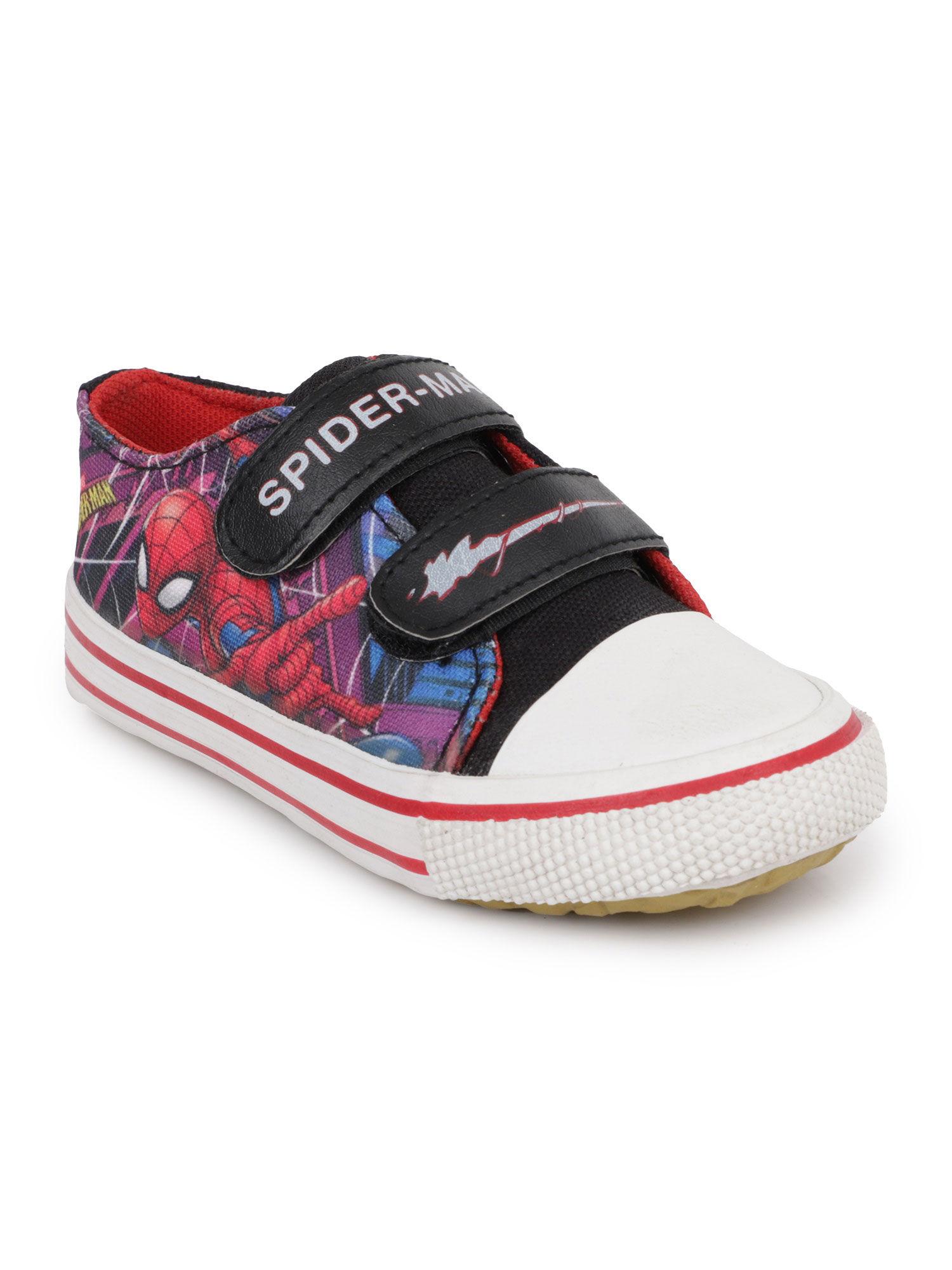 black color spiderman printed canvas shoes for boys