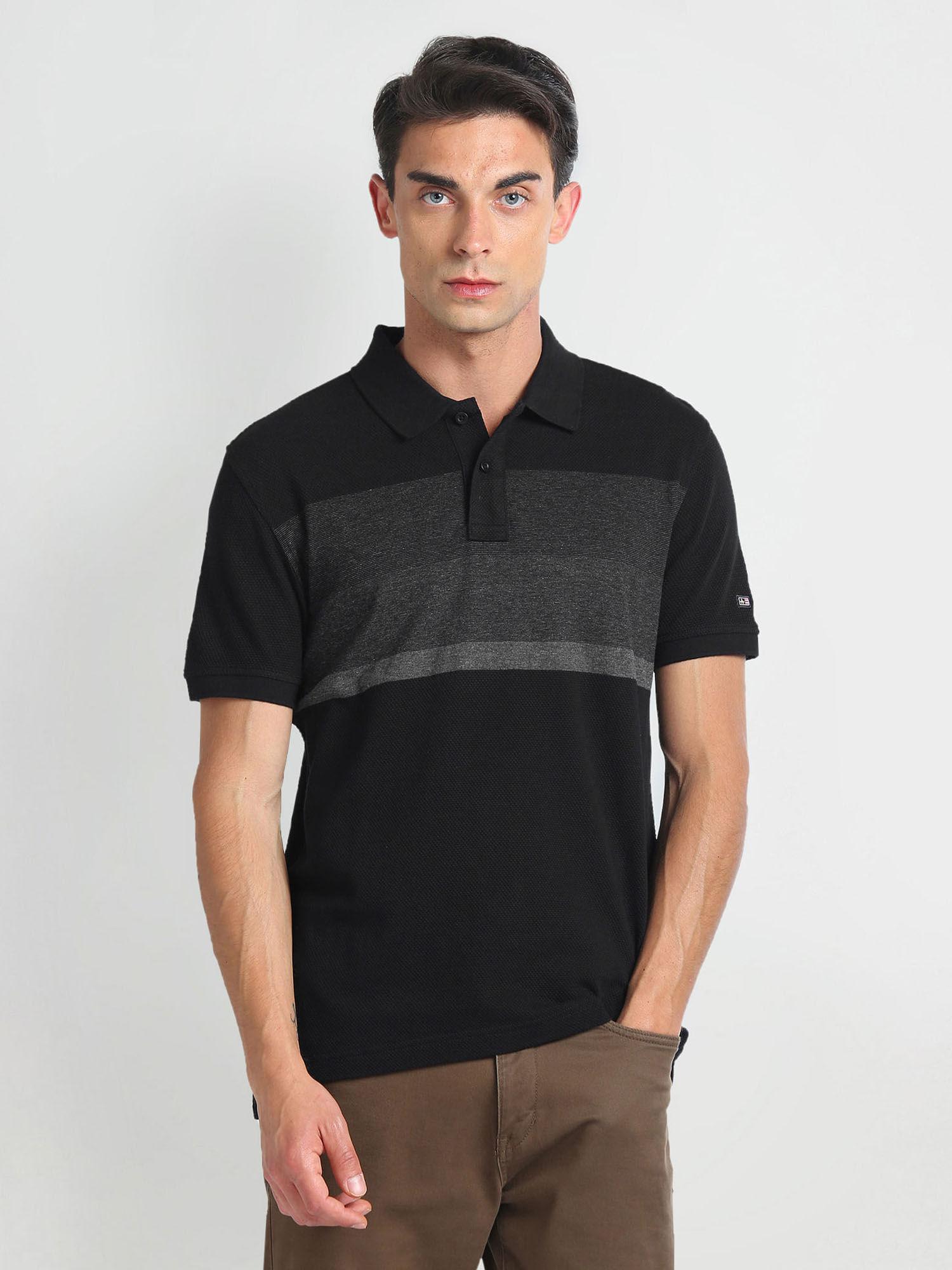 black colour block cotton polo t-shirt