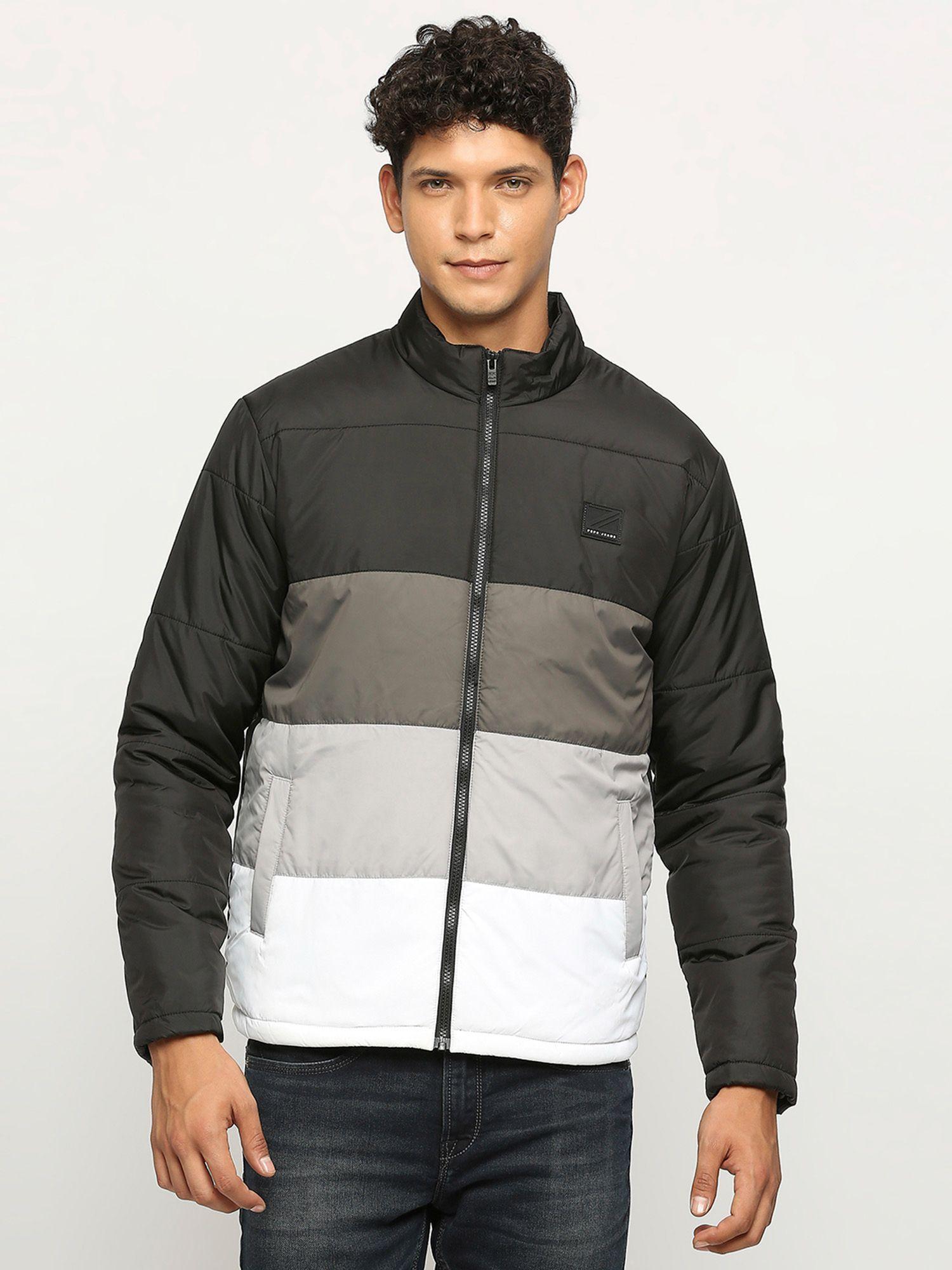 black colour block medium wadded jacket