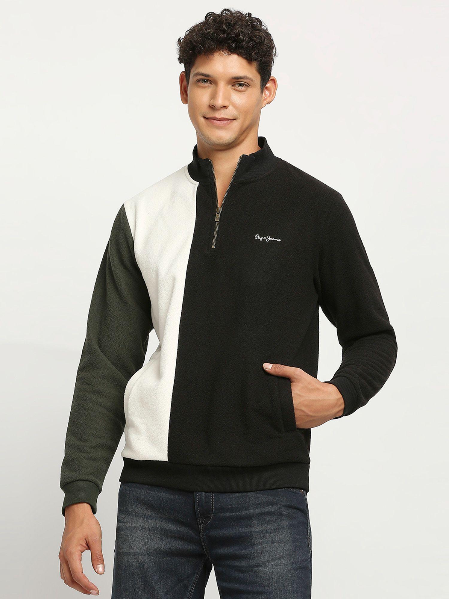 black colour block quarter zip sweatshirt