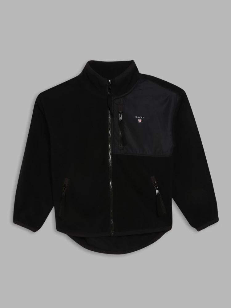 black colour blocked high neck jacket