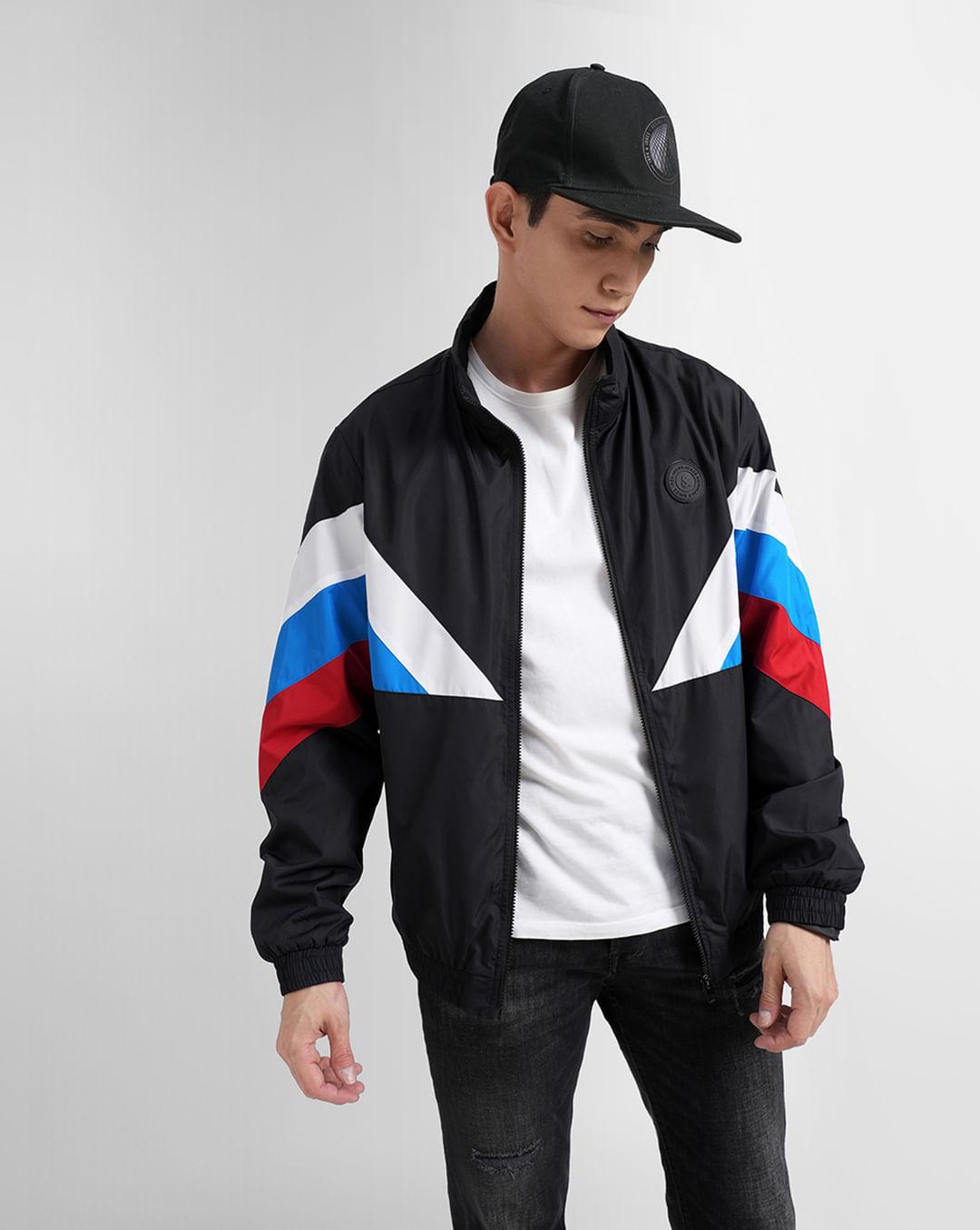 black colourblocked wind breaker jacket