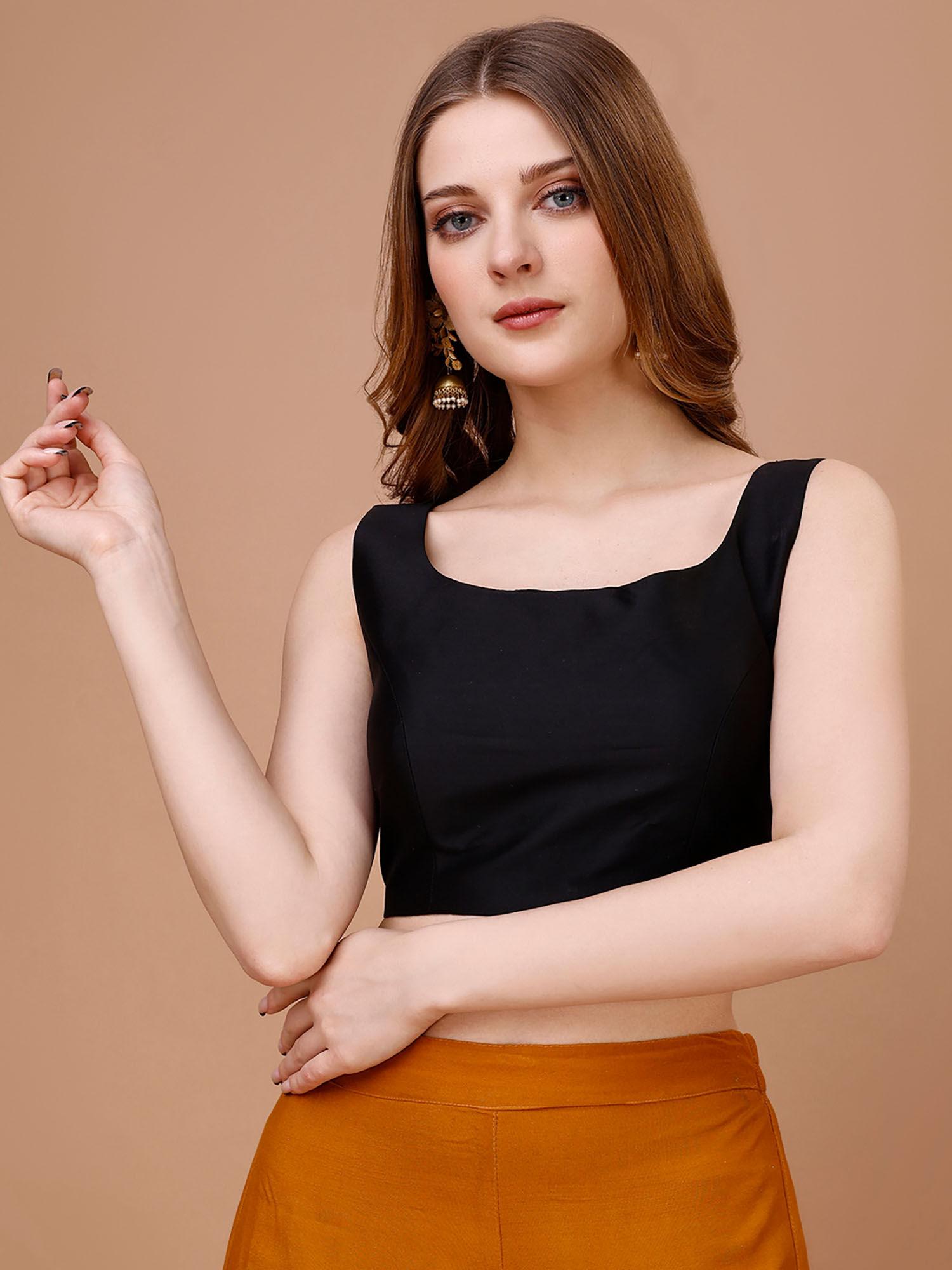 black coloured taffeta sleeveless stitched blouse