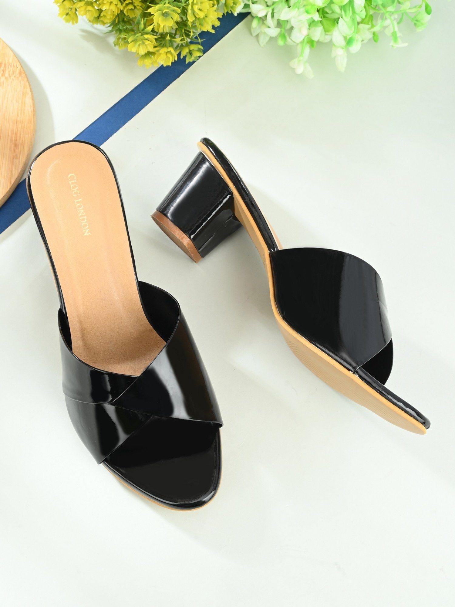 black comfortable heel sandals