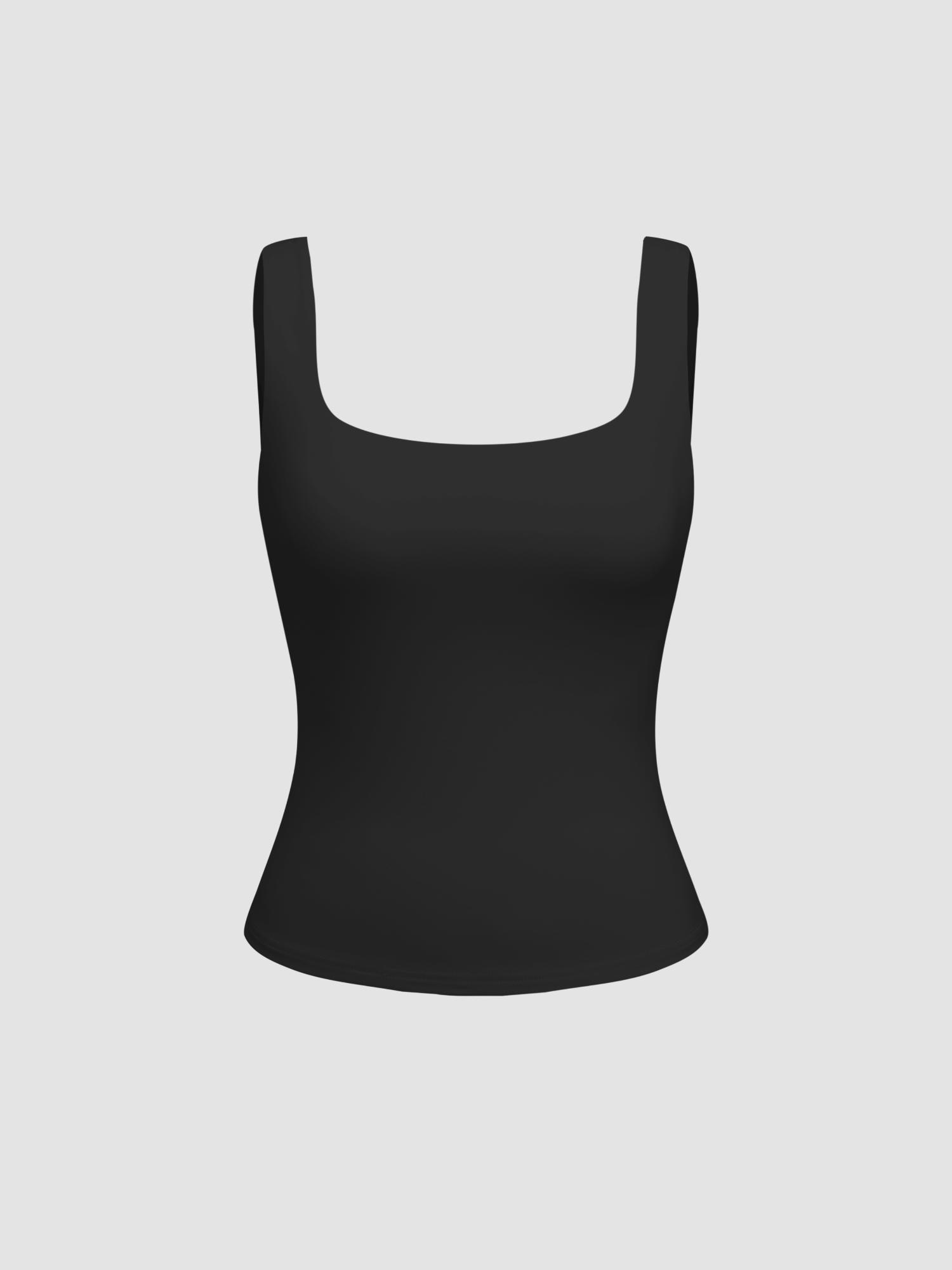 black contour double layered square neck solid tank top