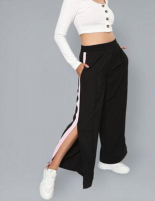 black contrast panel vented polyester trousers