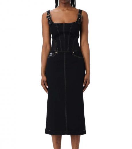 black contrast-stitching denim dress