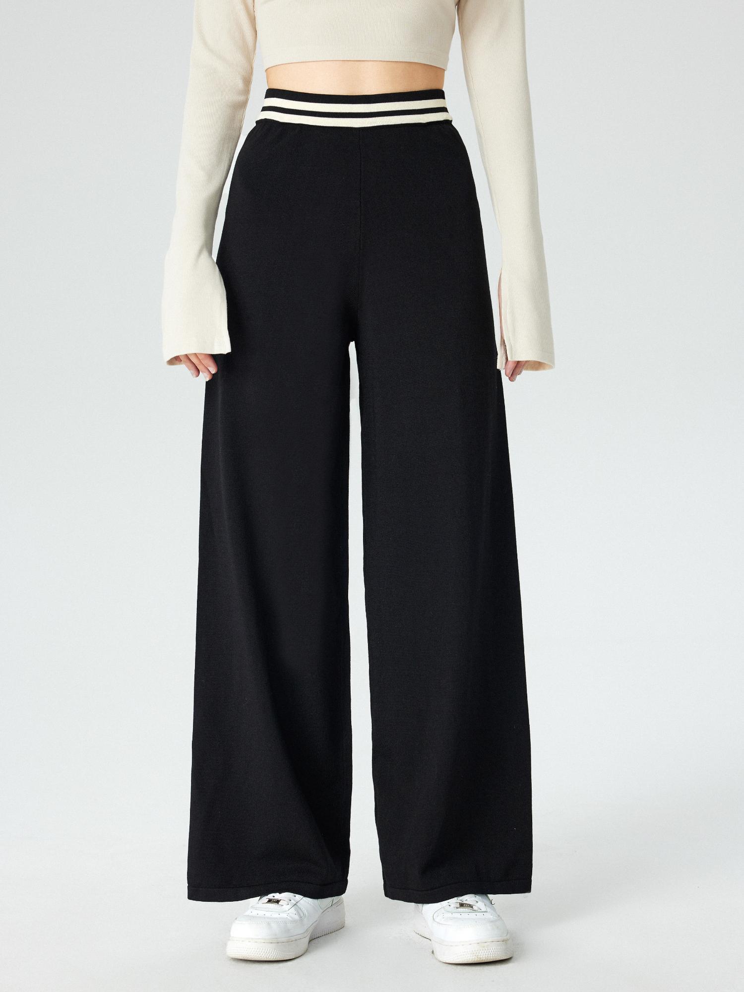 black contrasting knitted wide leg trouser