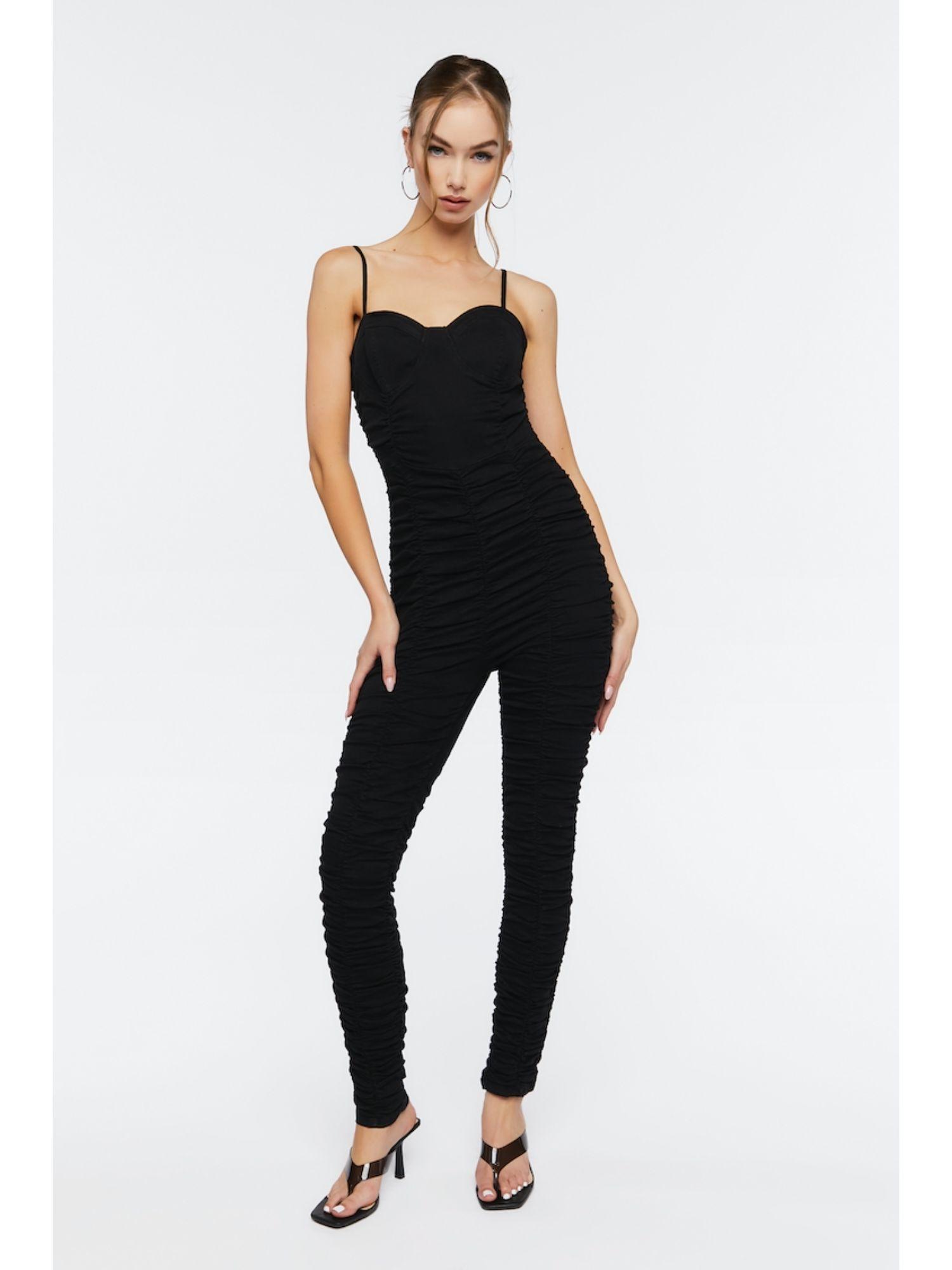 black corset detail ruched jumpsuits