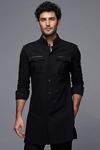 black cotton & faux leather shirt kurta