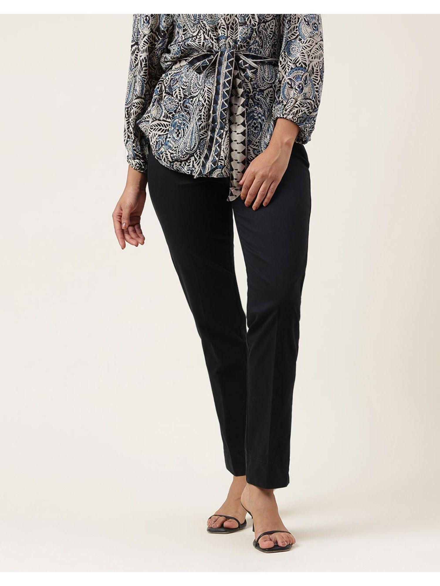 black cotton blend full length formal pant