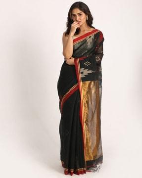 black cotton blend handloom jamdani saree saree