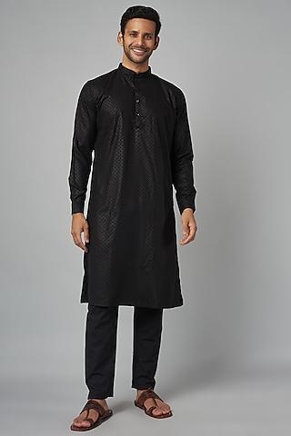 black cotton blend kurta set