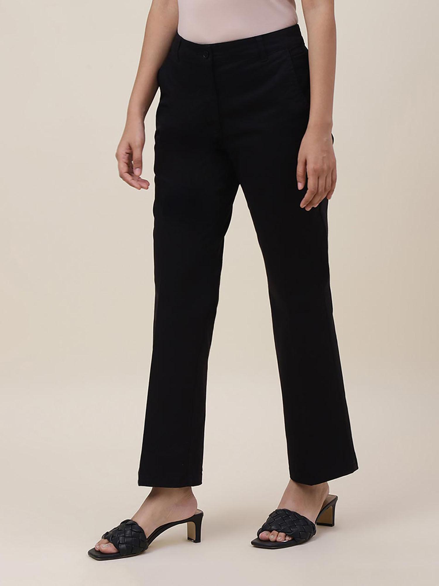 black cotton blend slim fit formal pant