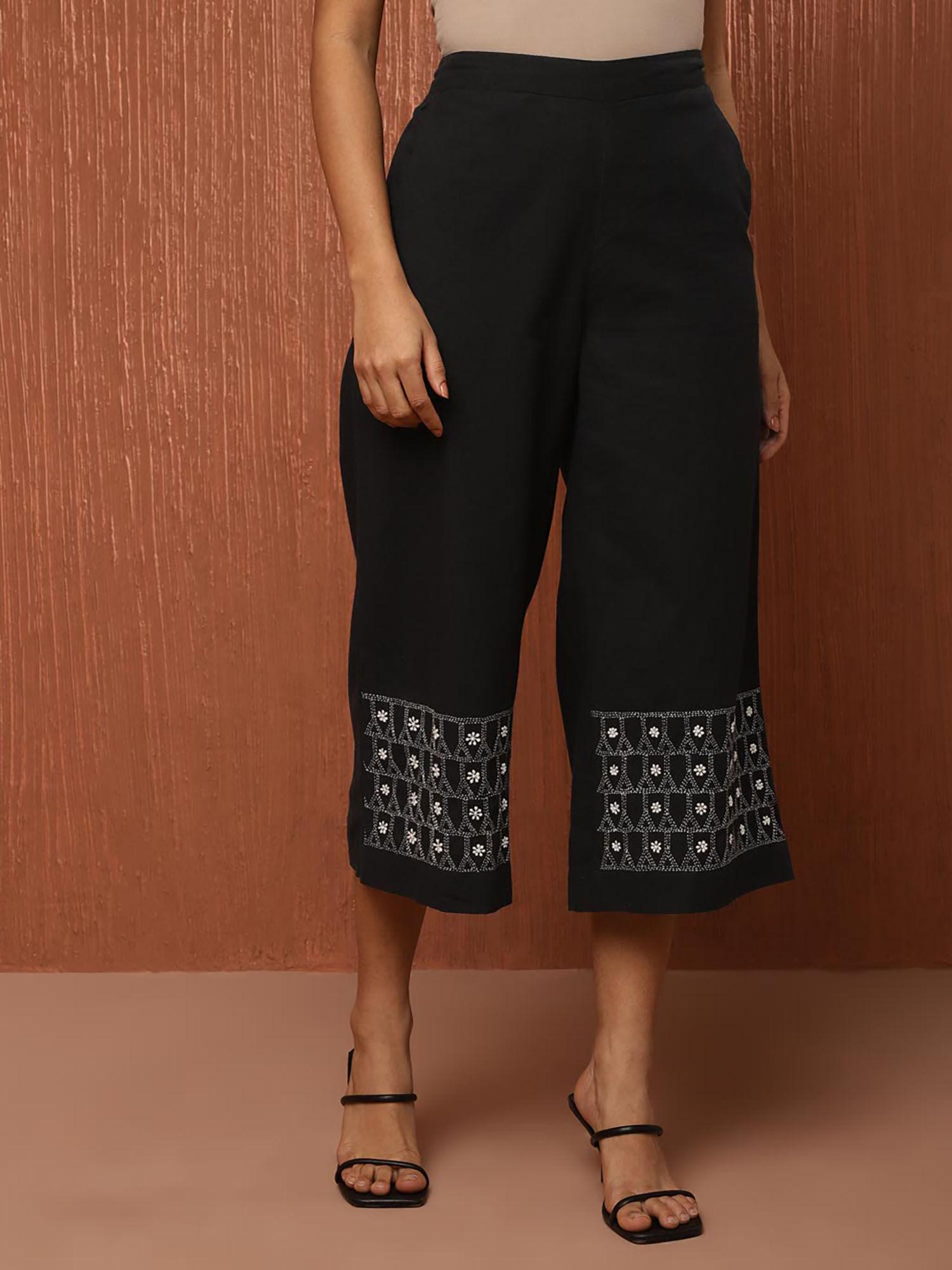 black cotton chikankari culottes