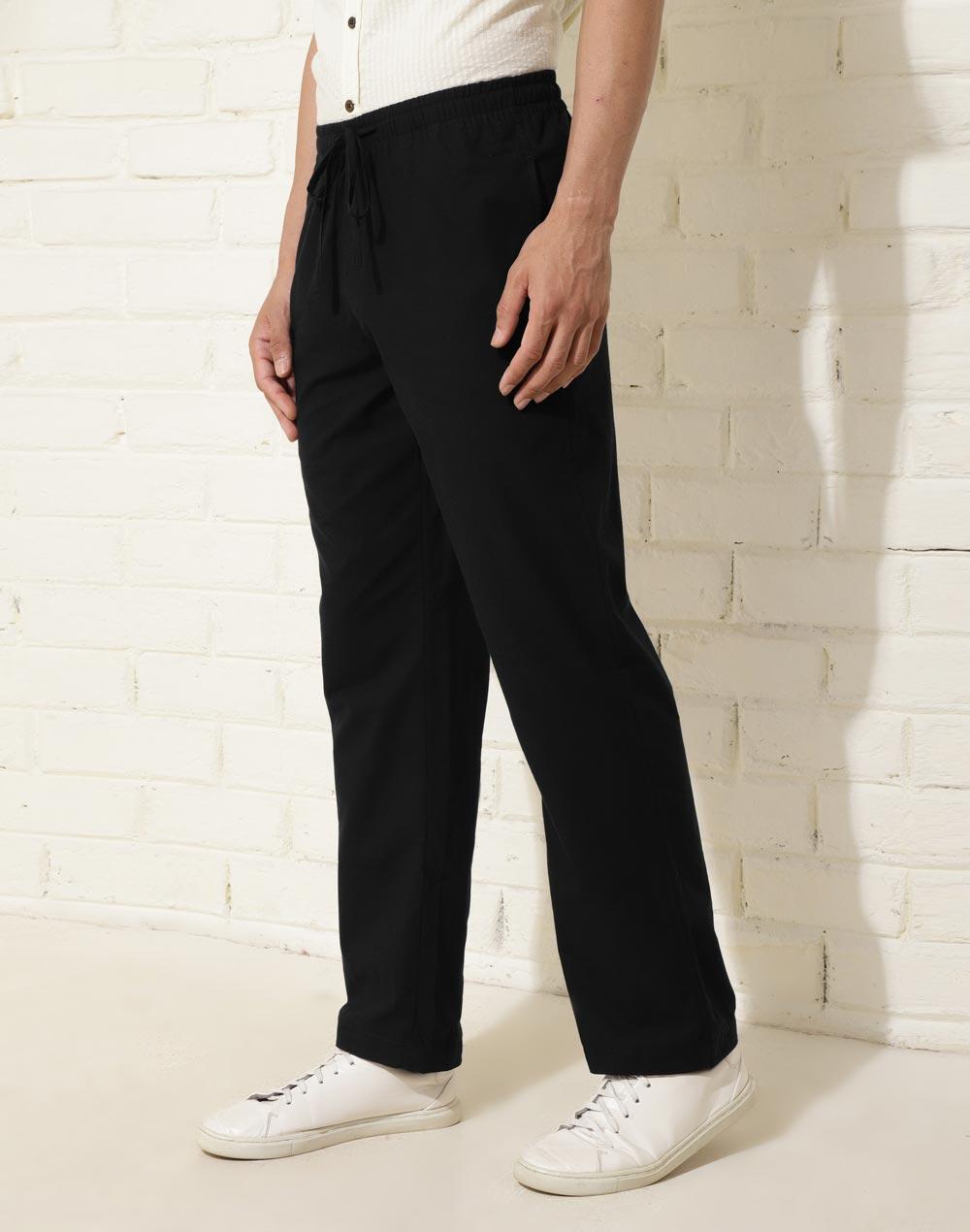 black cotton comfort fit drawstring pants