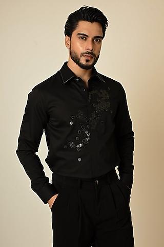 black cotton cutdana embellished shirt