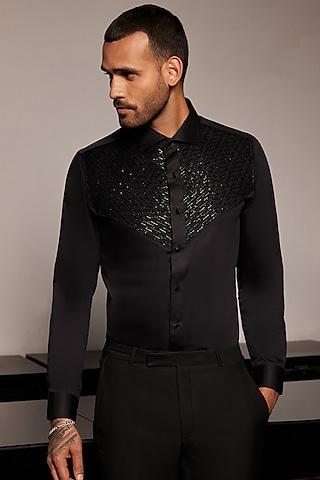 black cotton cutdana embroidered tuxedo shirt