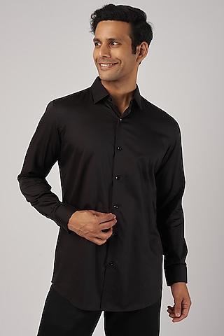 black cotton digital printed & embroidered shirt