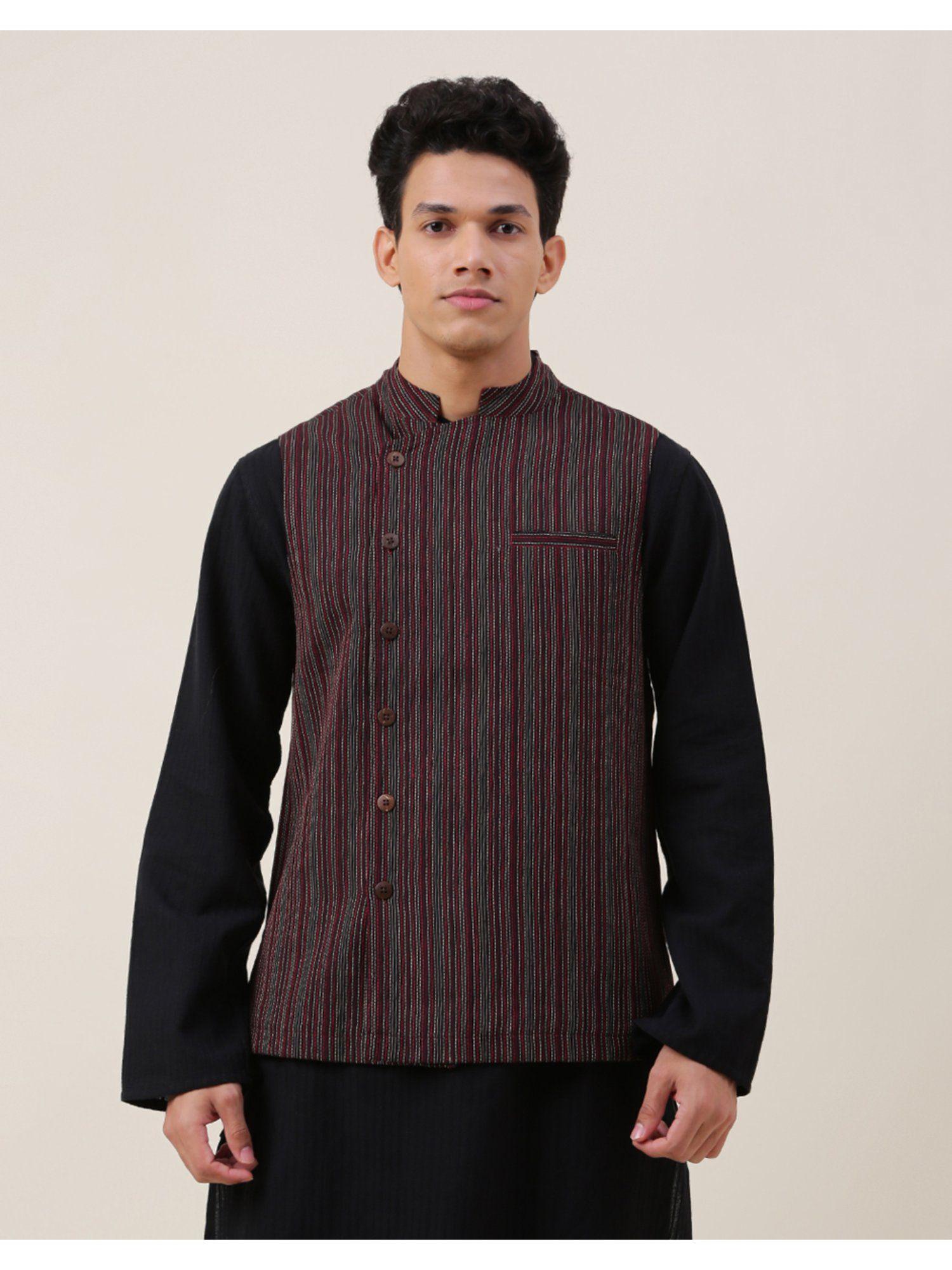 black cotton dobby nehru jacket