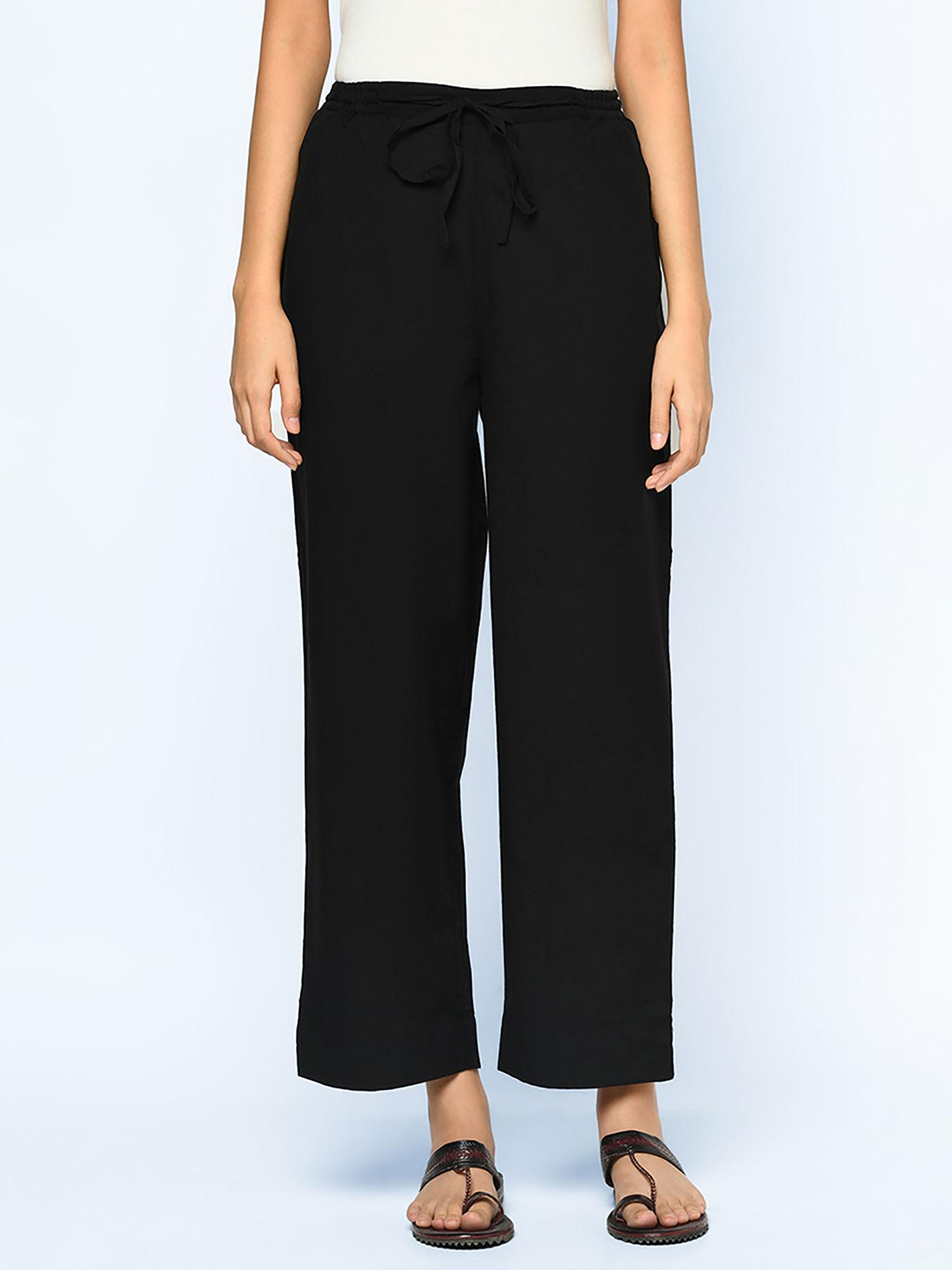 black cotton drawstring casual pant