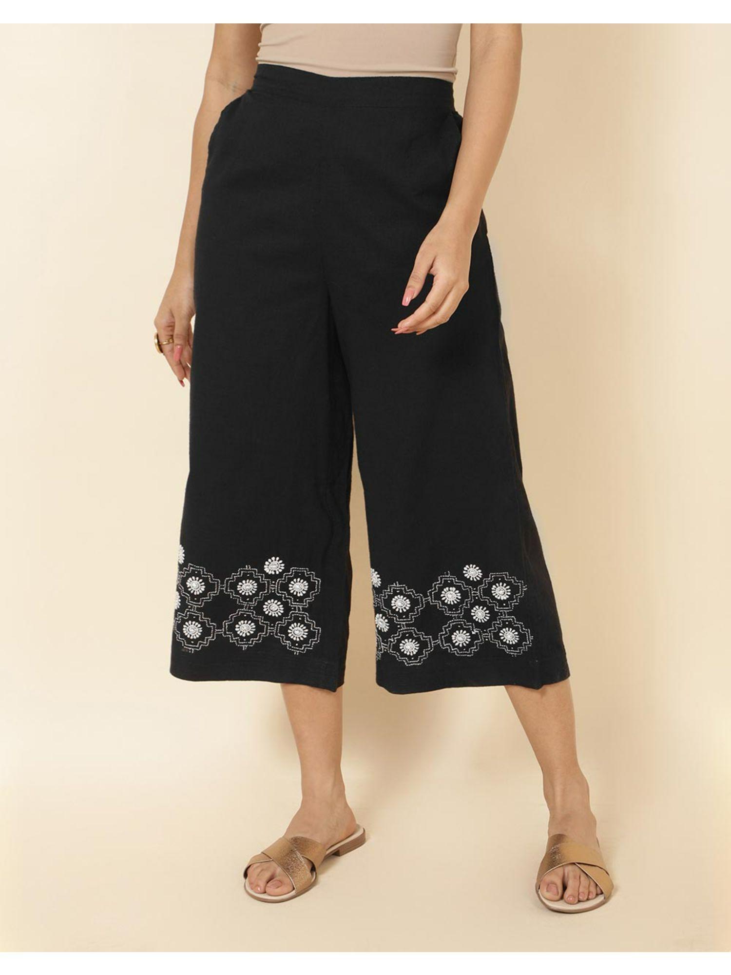black cotton embroidered culottes