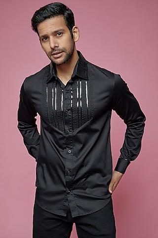 black cotton faux leather shirt