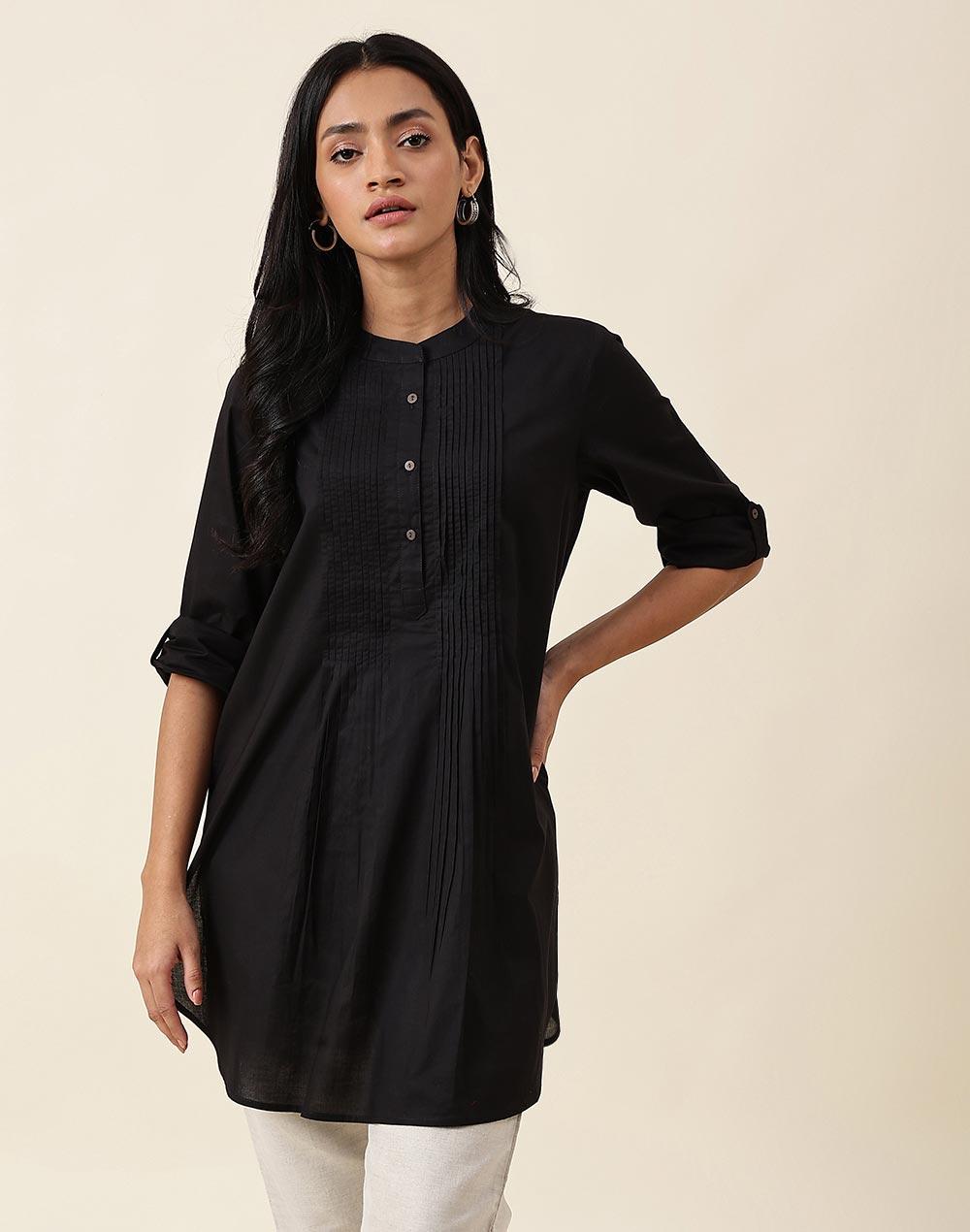 black cotton flared tunic