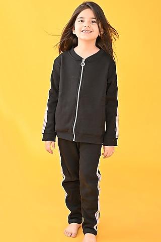 black cotton fleece jogger pant set for girls