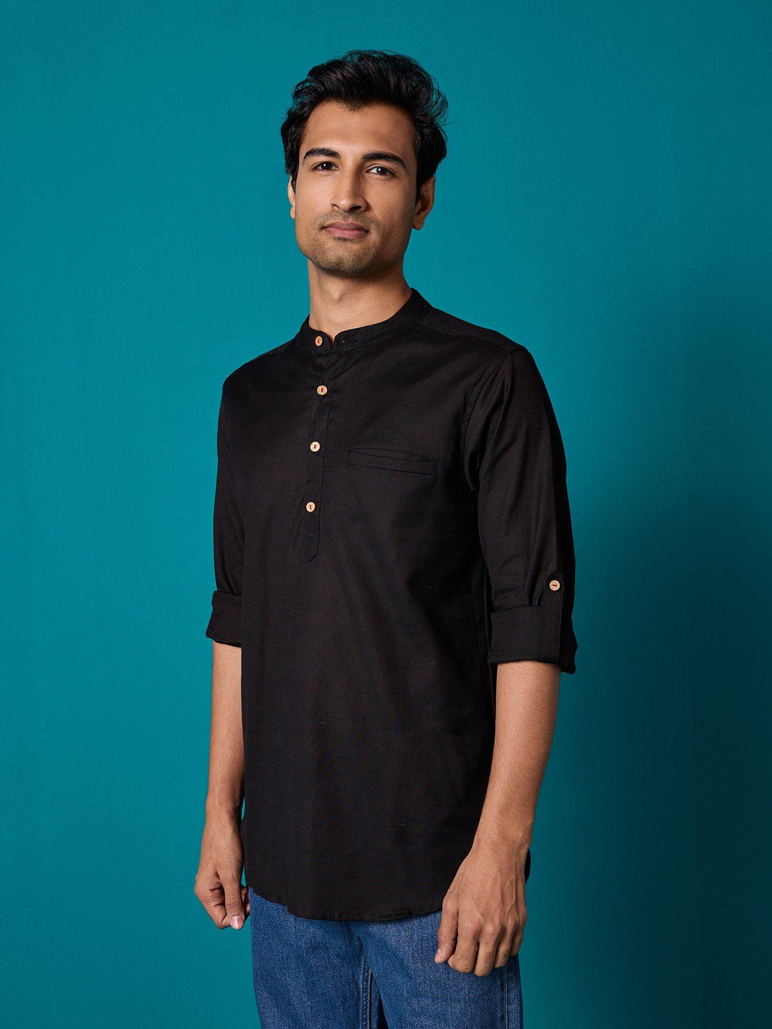 black cotton flex solid full sleeves mens shirt likmw17