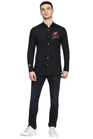 black cotton floral embroidered shirt