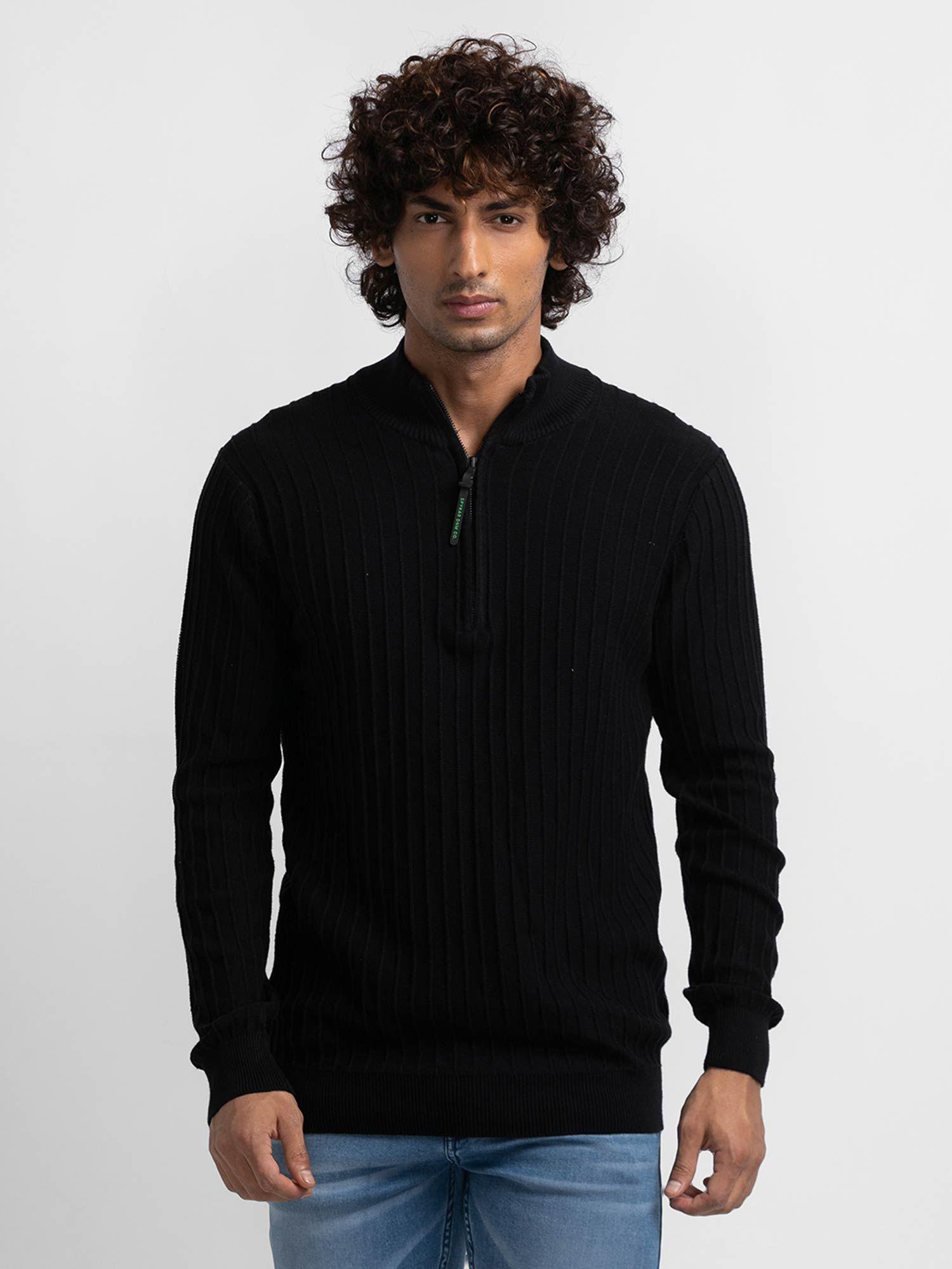 black cotton full sleeve casual sweater for men